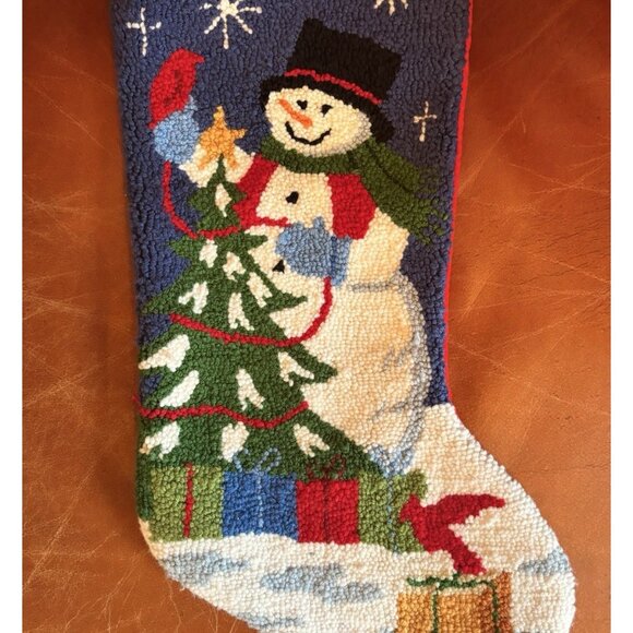 Loop Needlepoint Christmas Stocking Snowman Cardinal Soft Velvet Back Macys 18” - Picture 1 of 5